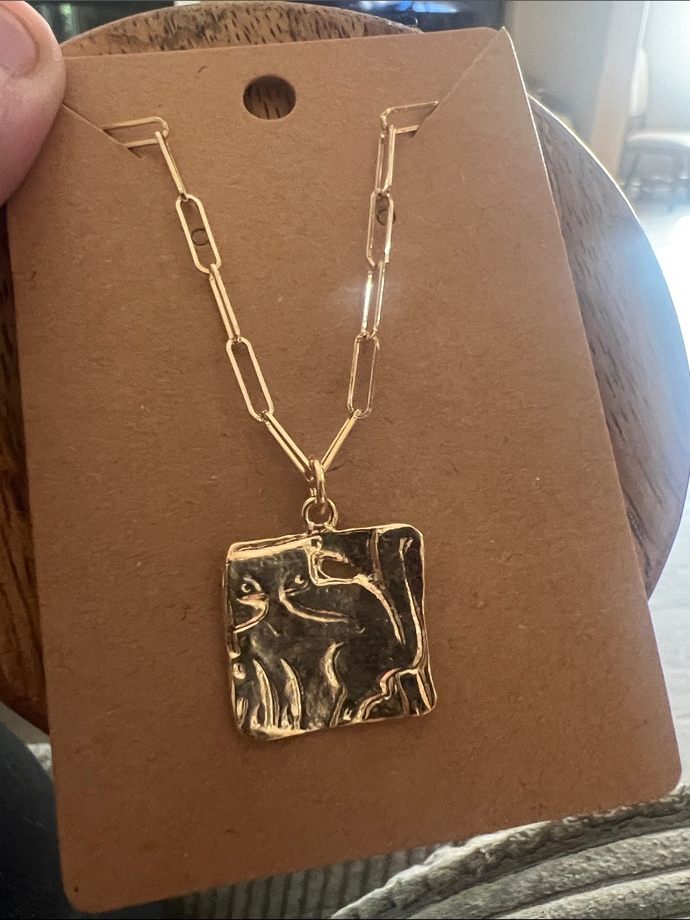 Gold Toned Anthropologie Serafina Textured Square Pendant Necklace
